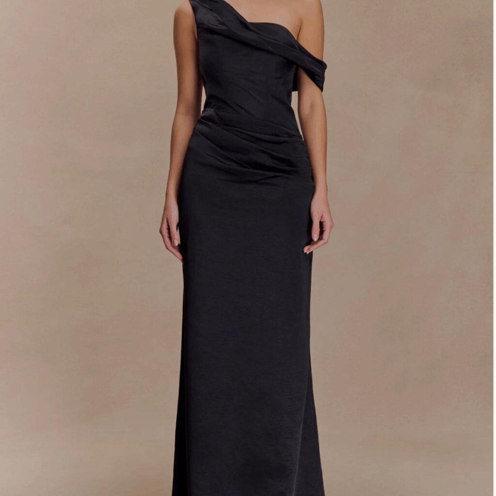 MESHKI Black One Shoulder Draped Maxi Dress Size XS